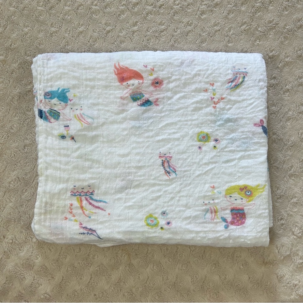 Angel Dear Mermaid Jellyfish Baby Swaddle Blanket White Pink Cotton Bamboo Blend